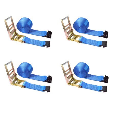 Tie 4 Safe Heavy Duty 4" x 30' Ratchet Tie Down Strap Flat Hook for Farm Trailer Truck Blue, 4PK RT21R-1530-M12N-BU-4